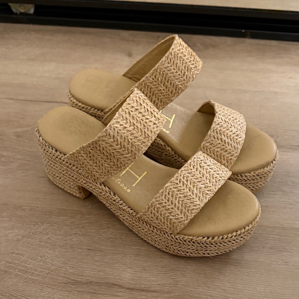 Women's Tan Woven Platform Sandals